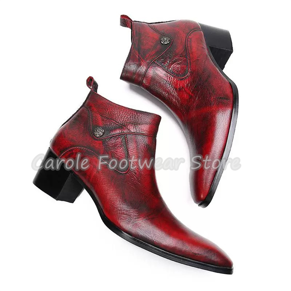 Men'S Shoes With Height Increase - Vintage-Stiefeletten mit eckiger Zehenpartie aus echtem